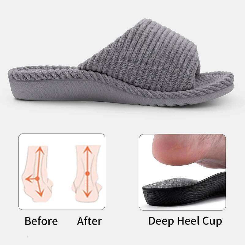 Kidmi Soft Fur Cotton Shoes Women Fashion Open Toe Corduroy Bedroom Slides With Arch Support Adjustable Indoor Slippers