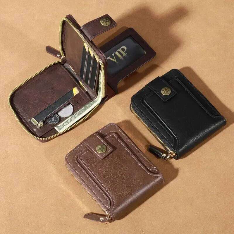 Men's Fashionable Tree Pattern Buckle, Credit Card Holder, Coin Storage Zipper Button Closure Business Walle C260304