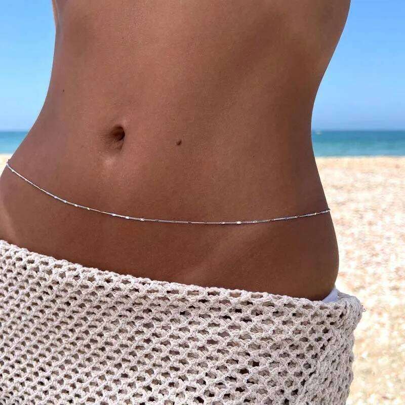 Sexy Gold Color Thin Waist for Women New Simple Metal Shiny Sequin Belly Chain Bikini Body Jewelry Accessories Wholesale S260304