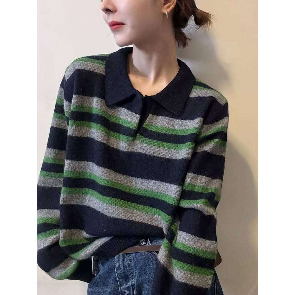 Contrast cashmere stripe new autumn sweater slim long sleeve pullover popular commuting style comfortable. XJ260305