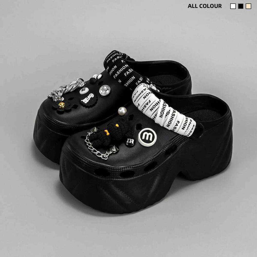 Women Summer Slippers 7CM Thick Bottom DIY Bear Accessories Fashion Clogs Female Wedges Shoes Beach Slides Street Sandals