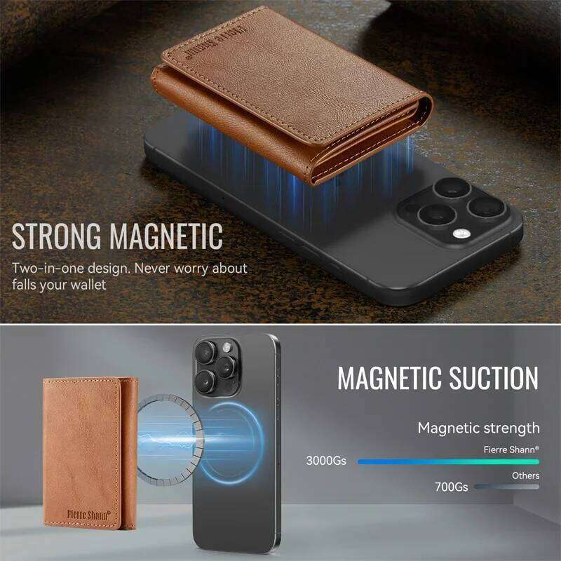 RFID Shielded Magnetic Case Faux Leather for Secure ID & Credit Card Storage, Men'S Gift, Phone Wallet C260304