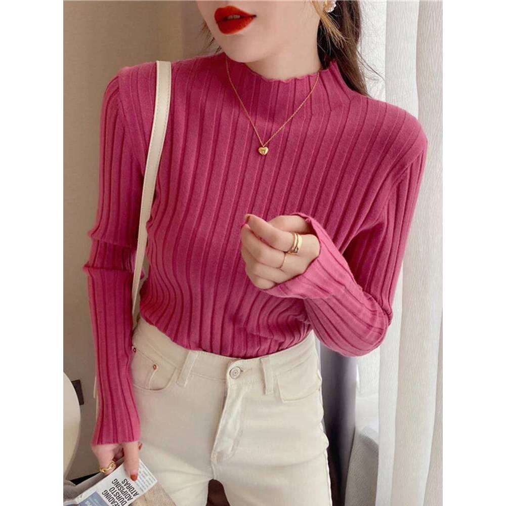 Autumn Winter Knitted Ribbed Mock Neck Sweater Women Clothes 2025 Long Sleeve Slim Basic Pullover Woman Sweaters Solid Tops XJ260305