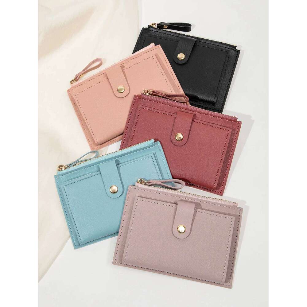Fashionable Simple and ultrathin women's short Lightweight Portable ID Credit Card Holder Bifold Zipper Small Wallet C260304