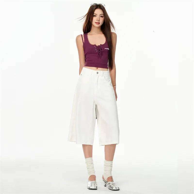 New Summer Fashion Thin Wide-leg Denim Shorts. Women's Fashionable Versatile, Comfortable Casual and Loose Seven-inch Jeans XJ260305