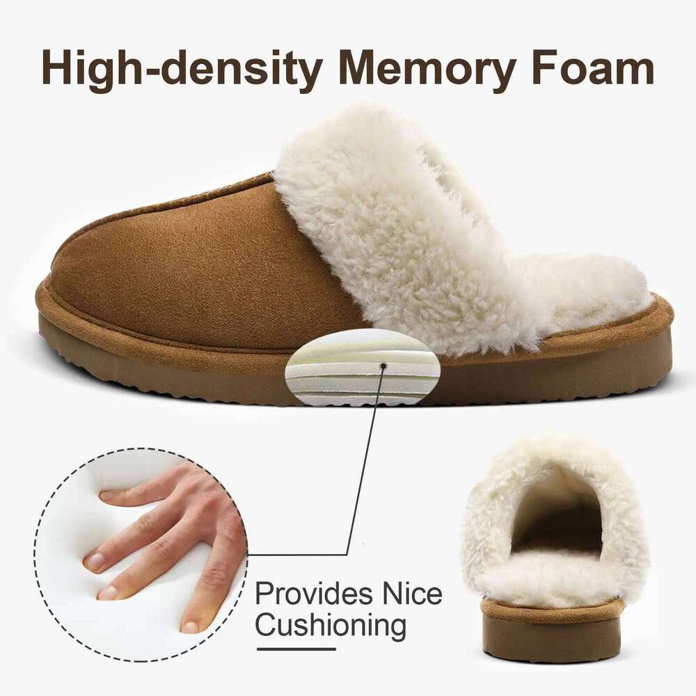 Kidmi Women's Plush Fine Stitch Fine-edged Seams Rustic Wood Button High-density Memory Foam Cotton Slippers for Indoor