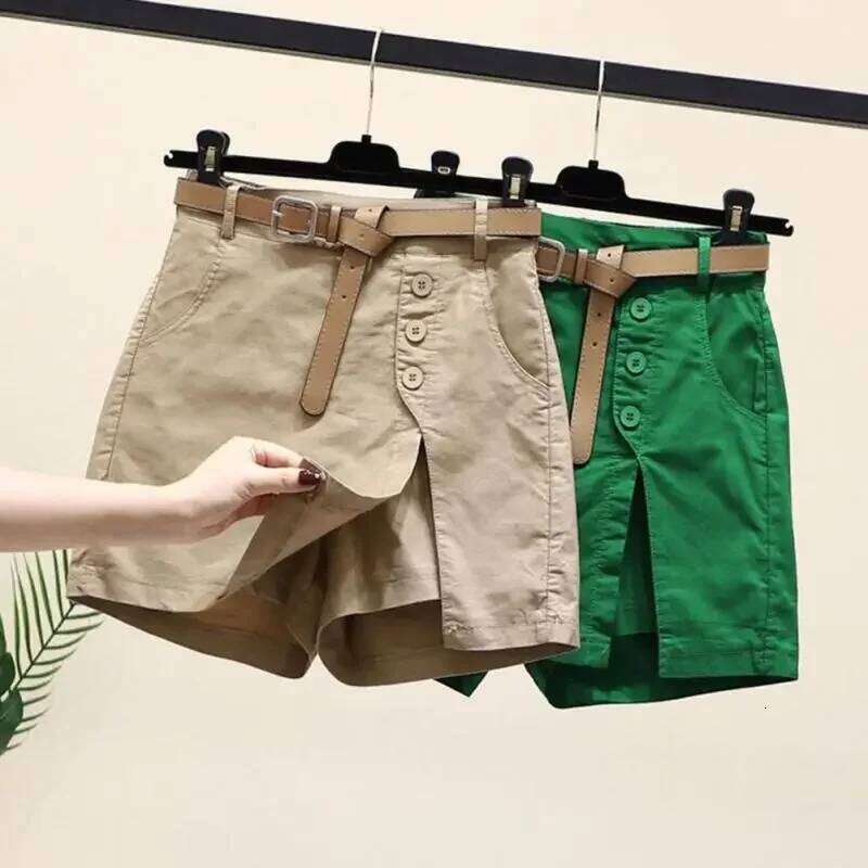 Women Summer High Waist Skirt Shorts with Side Split Pockets Above Knee Length for Female XJ260305