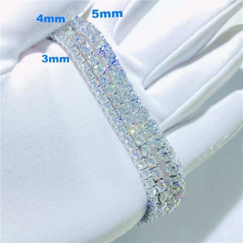 925 Sterling Silver Vermeil VVS Diamond Chains 3mm 4mm 5mm Moissanite Tennis Chain Iced Out Tennis Bracelet Hip Hop Jewelry