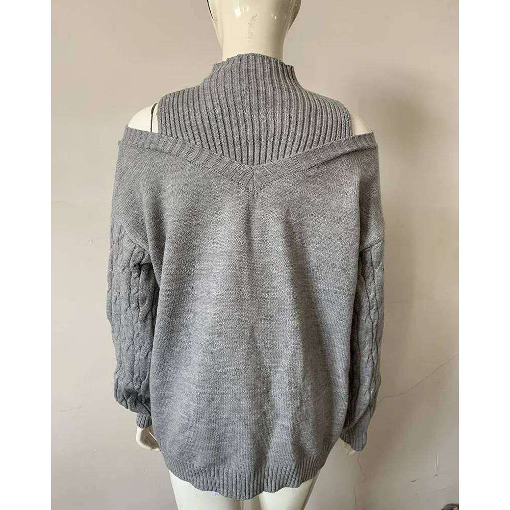 2023 Autumn Winter New Off Shoulder High Neck Long Sleeve European and American Sweater Loose Knit Cardigan XJ260305