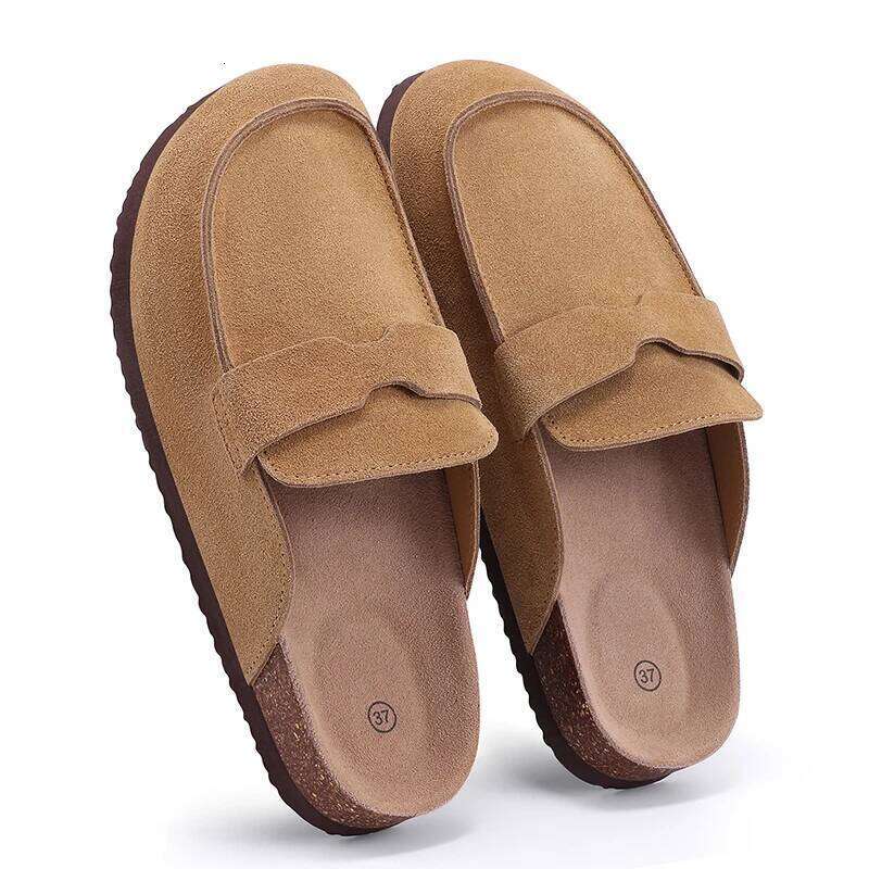 Kidmi New Women's Comfortable Cork Sole Genuine Cow Suede Clogs Indoor And Outdoor Potato Shoes Popular Beach Slippers