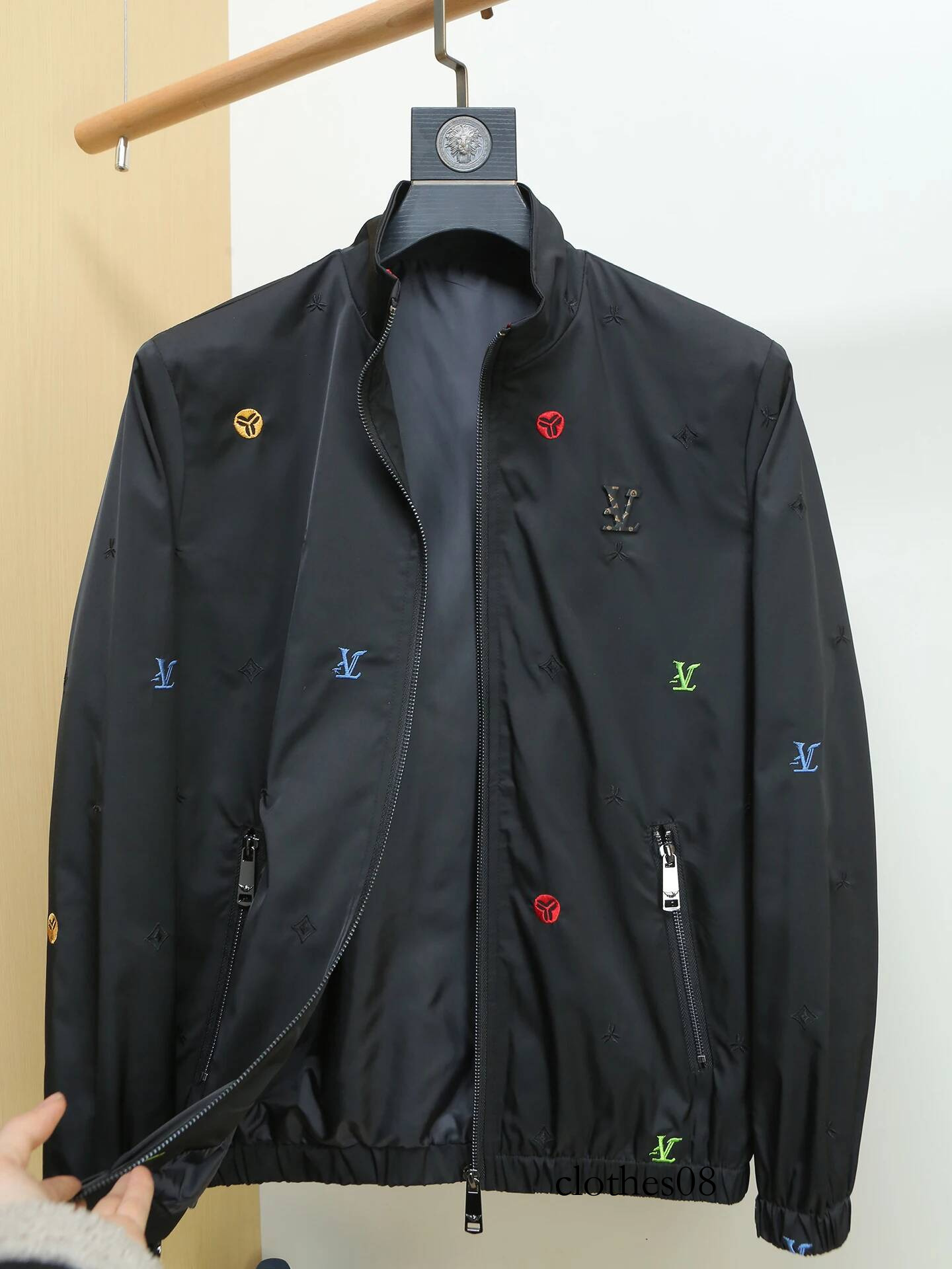 Ele Embroidered Slim Fit Jaet Men's Faion Spring Autumn Thin Casual Sle Polyester Fabric Stand Collar Outerwear