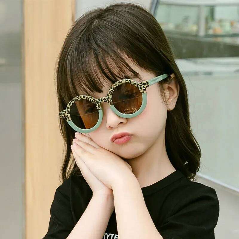 Cute Leopard Double Color Kids Boys Girls Cartoon Bear Shape Round Sunglasses UV400 Protection Eyewear for Baby Z260304