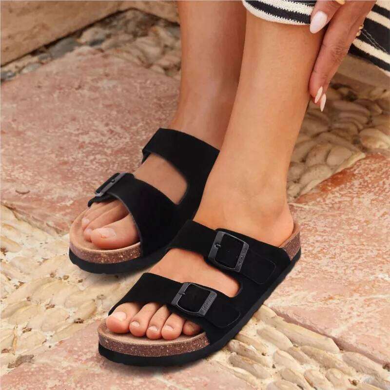 Kidmi Summer Men's Cork Footbed Slides New Sandals For Women With Adjustable Buckle Non-slip Unisex Slippers Casual Arch Support