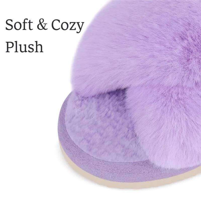 Kidmi New Fashion Fuzzy House for Women Fluffy Bedroom Warm Fur Slippers Thick Sole Cross Band Plush Shoes
