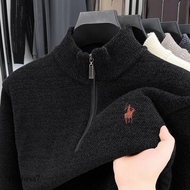 Luxury Quality Men Long-Sleeved Knitwear Mock Neck Half-Zip Thicken Horse Embroidery Spring New Pullover Fashion Casual MensWear - view 3