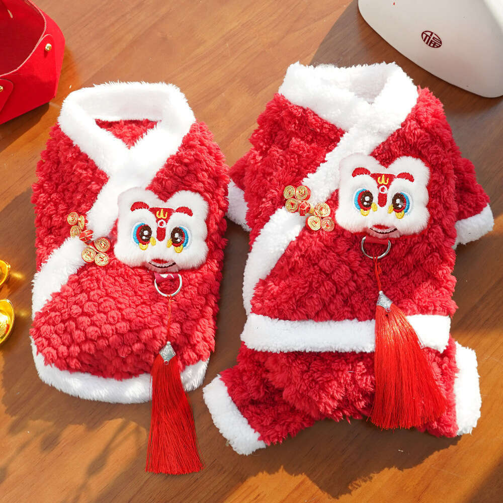 Famous brand Lion Dance Fleece Lined Warm Pet Clothes Teddy Tang Suit New Year Costume Dog Supplies Cat Dress pupakaIK