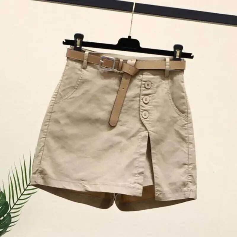 Women Summer High Waist Skirt Shorts with Side Split Pockets Above Knee Length for Female XJ260305