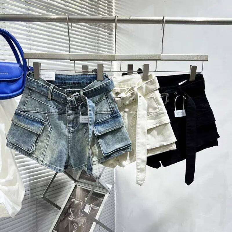 Design Splicing Retro Tooling Denim Women 2026 New High Waist Spice Girl Loose Jean Shorts with Pockets XJ260305