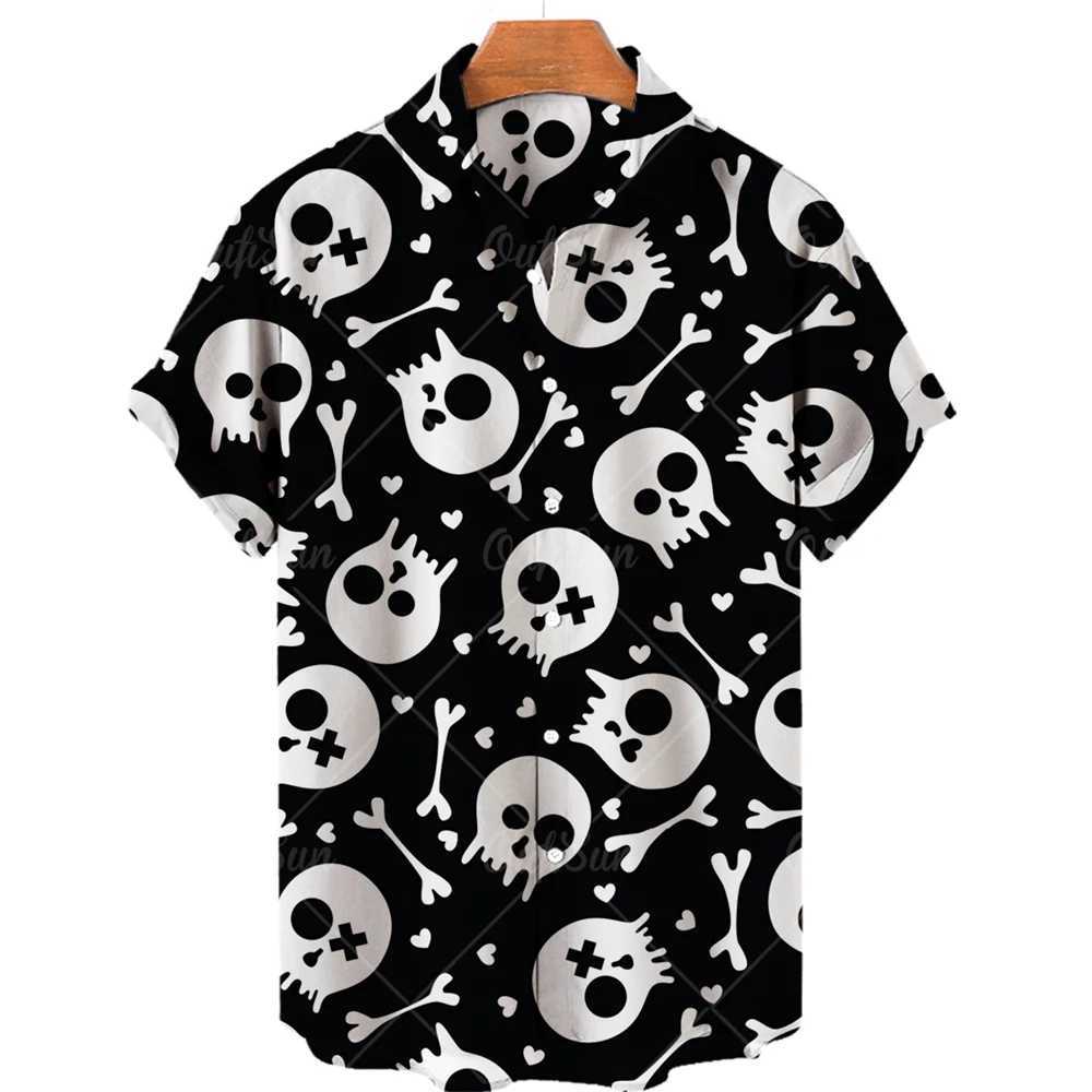2024 Fashion Mens Short Sleeve 3d Skull Print Hawaiian Shirts Summer Casual Tops Beach Shirts For Men 5xl Mens V-neck Shirt M260305