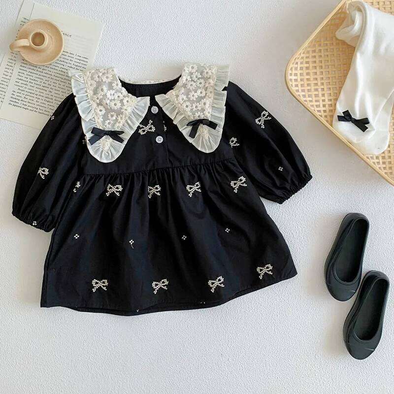 Autumn 0-6Yrs Girls Princess Butterfly Collar Baby Girl One Piece Clothes Embroidery Kids Dress Z260304