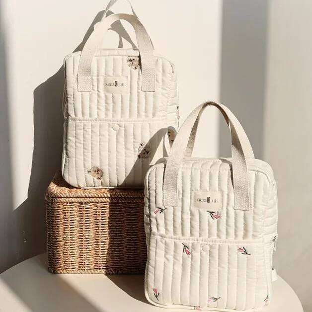 Ins Korean Embroidered Bear Mommy Multi-functional Outdoor Lightweight Handbag Storage Diaper White Travel Bag Z260304