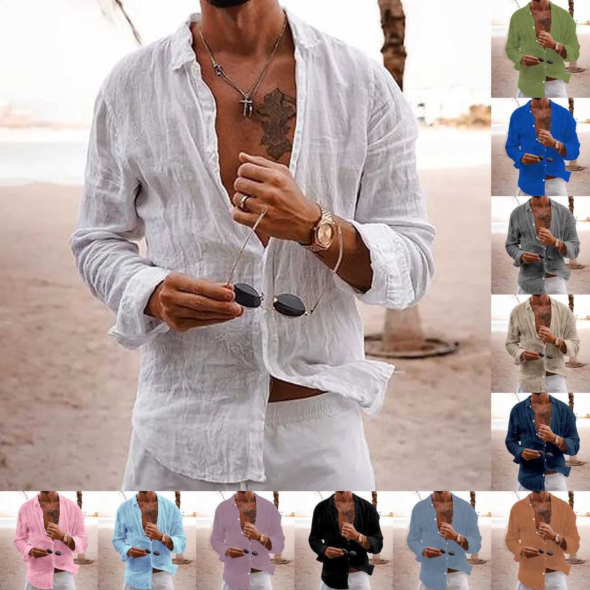 Men Cotton Linen Long Sleeve Blouse Tops Casual Male Sand Beachwear Holiday Loose Blouse Shirts NMD-6656 M260305
