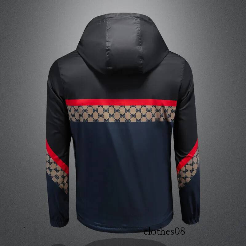 Trendy Letter Print Patchwork Color Hooded Jaet Men's Spring New High End Lightweight Polyester Slim Fit Long Sve Zipper