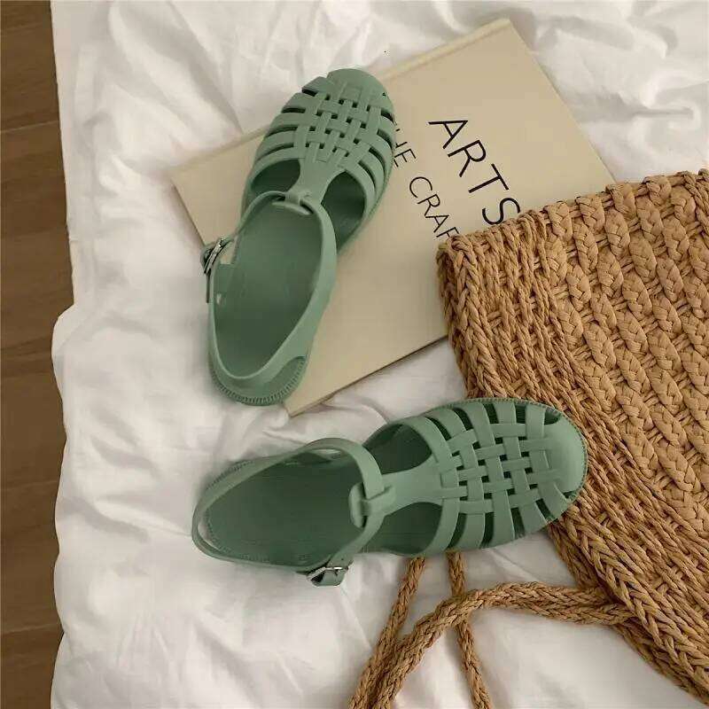 Women Rome Cut-out Gladiator Style Summer Shoes Soft PVC Peep Toe Girls Student Street Outdoor Sandals