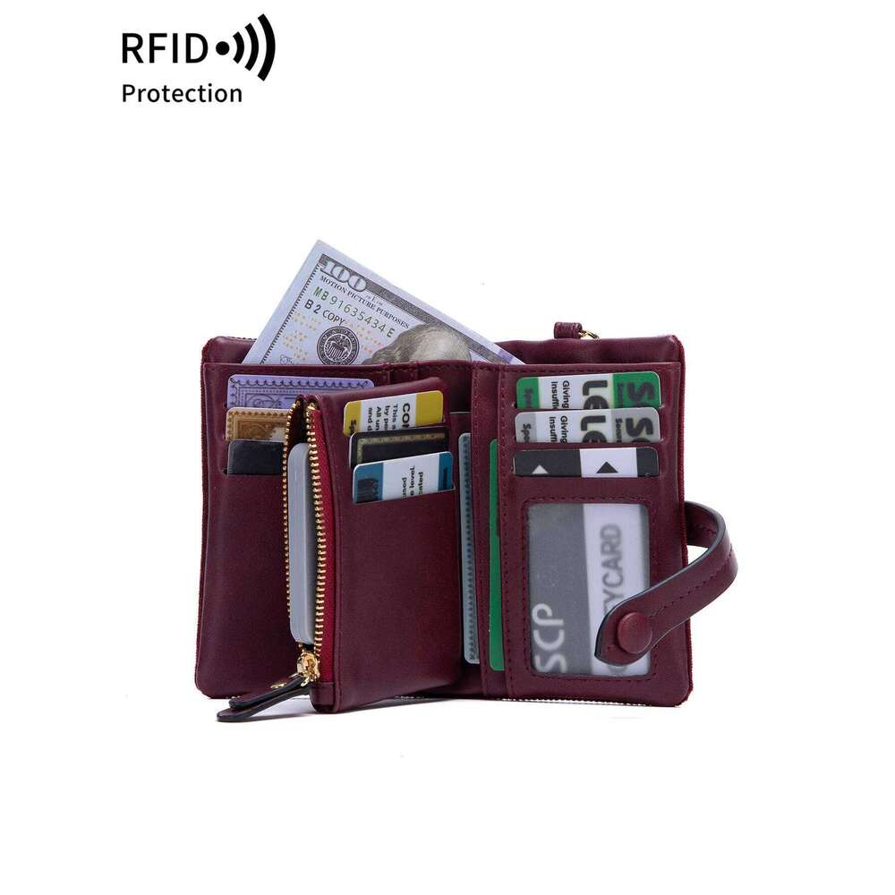 MIYIN Small Bifold Leather Wallet RFID Blocking Women's Wristlet with Card Holder ID Window Coin Purse Zipper Clutch C260304