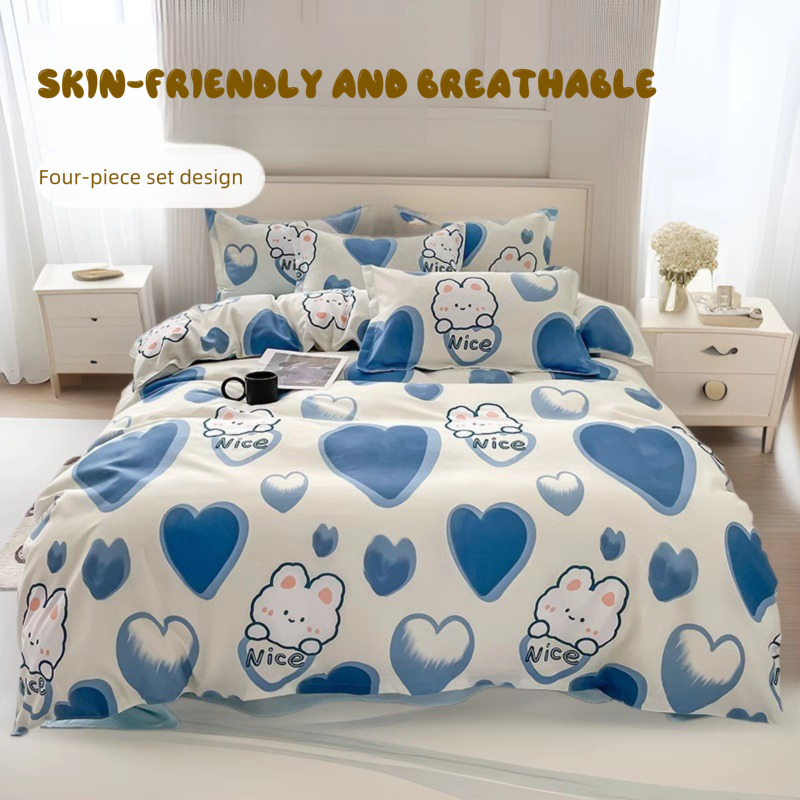 Thickened brushed four-piece for single students in dormitories, simple three-piece set with bed sheet and duvet cover, gift bedding wholesale 1