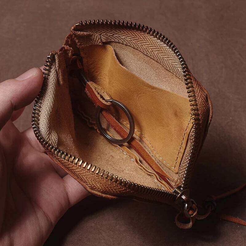 GURO High Quality Genuine Leather Home Car Key Bag Retro Men Handmade Top Cowhide Coin Purse Women Zipper Mini Wallet Card Holde C260304