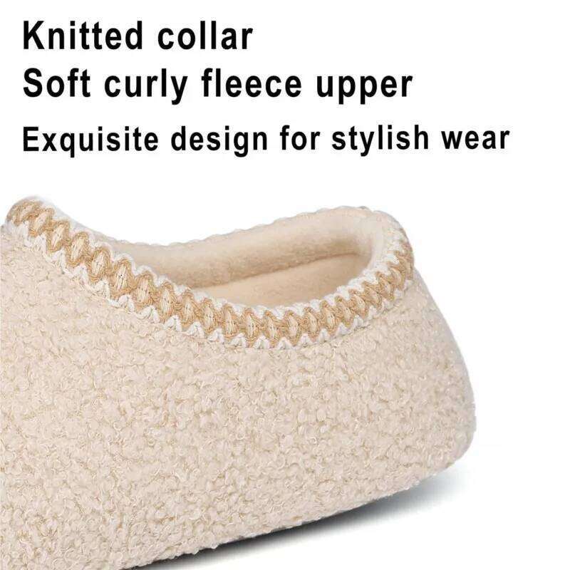 Kidmi Women New Winter Indoor Flat Slides Teddy Velvet Soft Rubber Sole Lace Warm Slippers Outdoor Wear-resistant Shoes