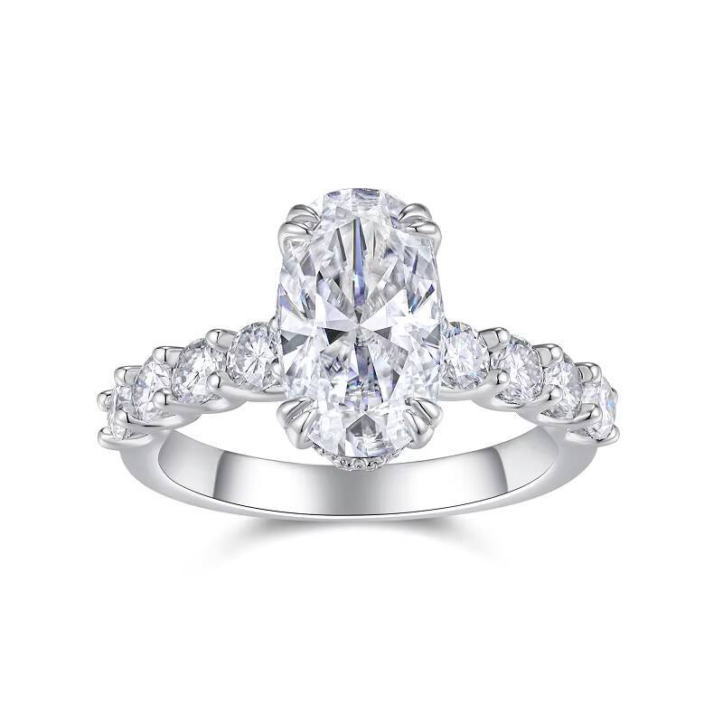 Bridal Oval Cut Moissanite Engagement Ring S925 Silver Side Stone Accent Design GRA Certified Fine Jewelry Ring