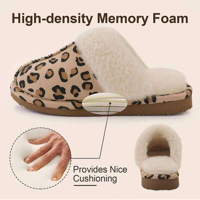 Kidmi Winter Fuzzy House Women Fluffy Flat Cozy Memory Foam Slippers Indoor Outdoor Warm Antiskid Fur Shoes