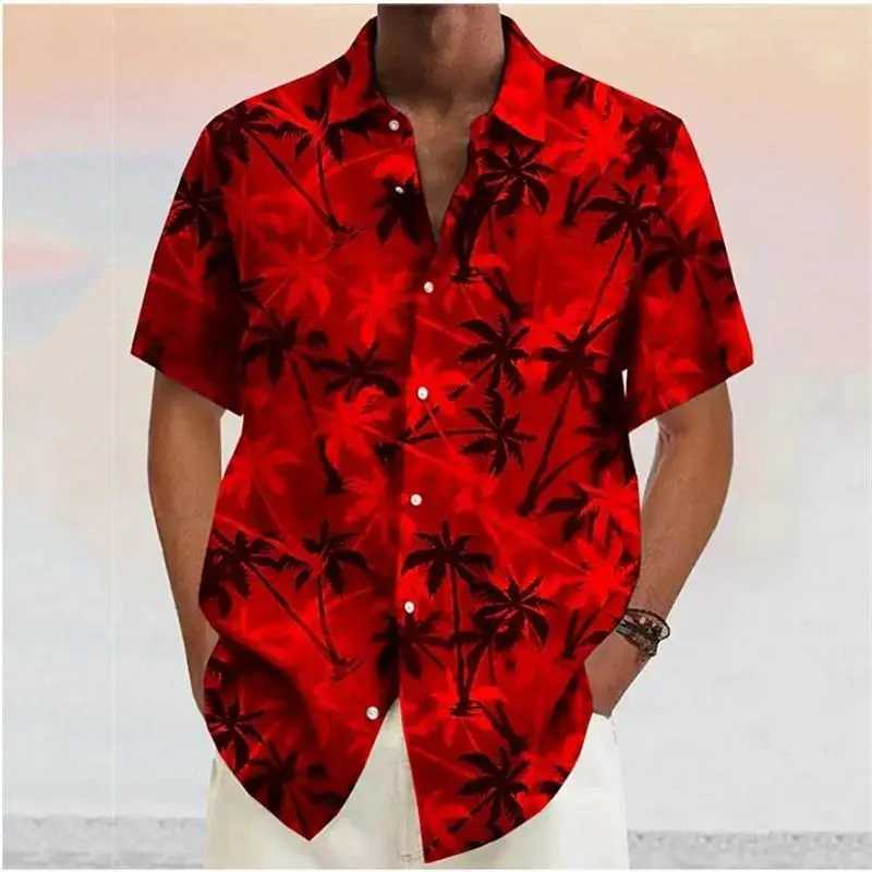 Mens Shirts 2023 Coconut Tree Print Lapel Button Shirt HAWAIIan Short Sleeves Fashion Designer Casual Soft 7 Colors Summer M260305