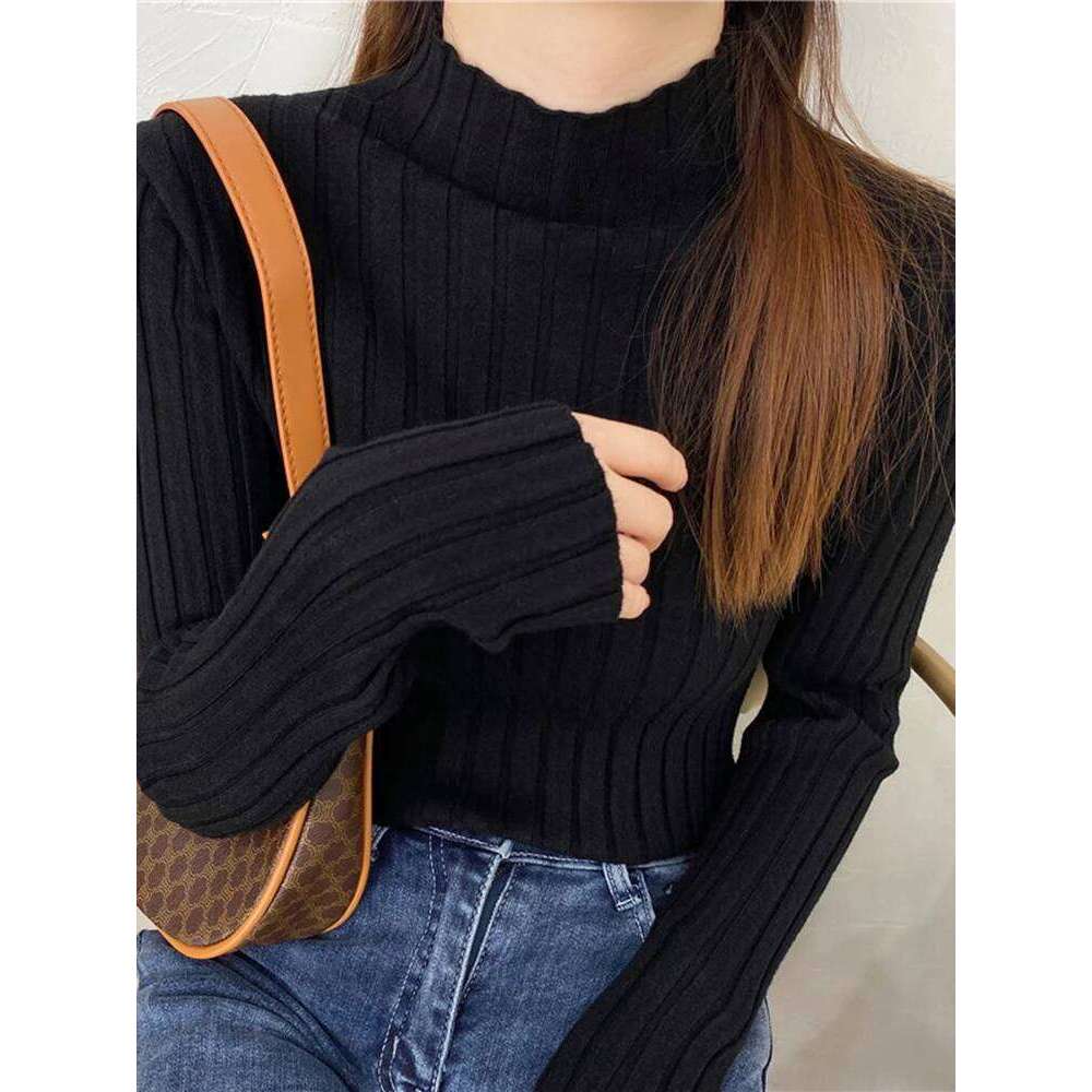 Autumn Winter Knitted Ribbed Mock Neck Sweater Women Clothes 2025 Long Sleeve Slim Basic Pullover Woman Sweaters Solid Tops XJ260305