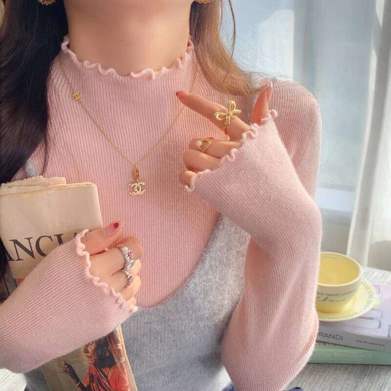 Knitted Pullovers New Long Sleeve Mock Neck Black Knit Sweater Pullover Women Tops Sweaters Sueters De Mujer Q1083 XJ260305
