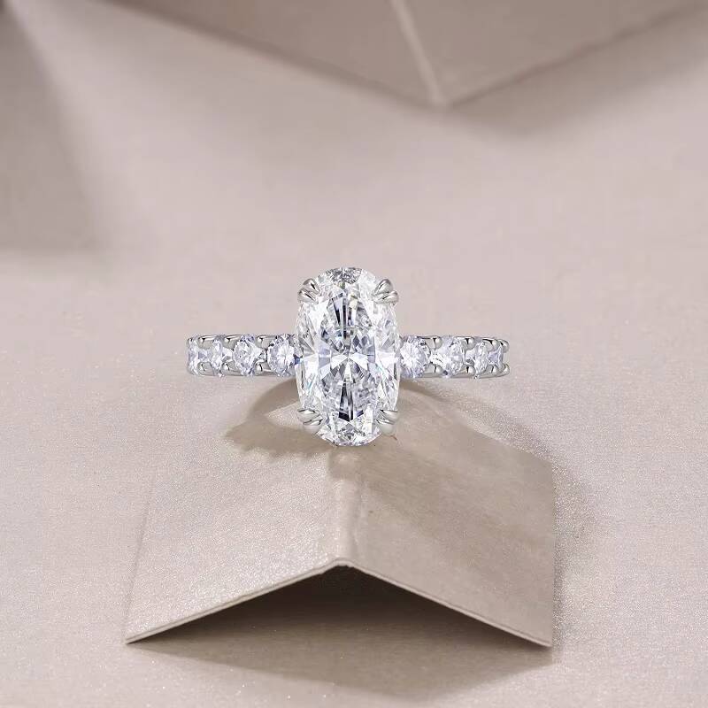 Bridal Oval Cut Moissanite Engagement Ring S925 Silver Side Stone Accent Design GRA Certified Fine Jewelry Ring