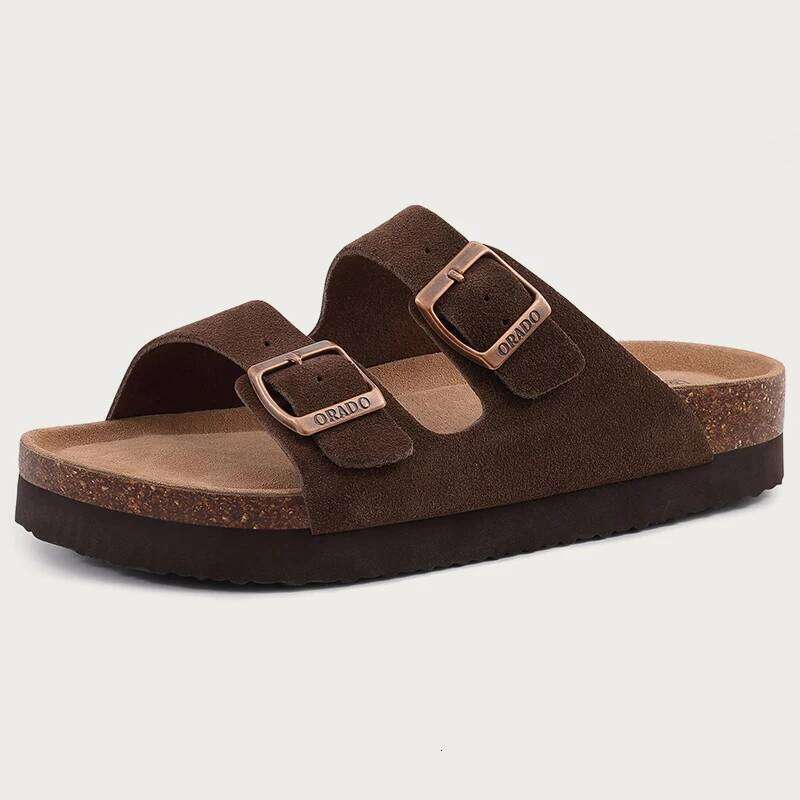 Kidmi Men Suede Clogs Cork Women Clog Slippers Classic Unisex Mules Summer Platform Antiskid House Sandals With Buckle