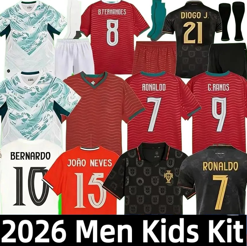 Maillot Portugal 2026 World Cup Soccer Jerseys Portuguesa RoNalDo Jerseys JOAO FELIX BERNARDO B. FERNANDES PEPE 25 26 27 Portugal Football Shirt Team Men Kids Kit