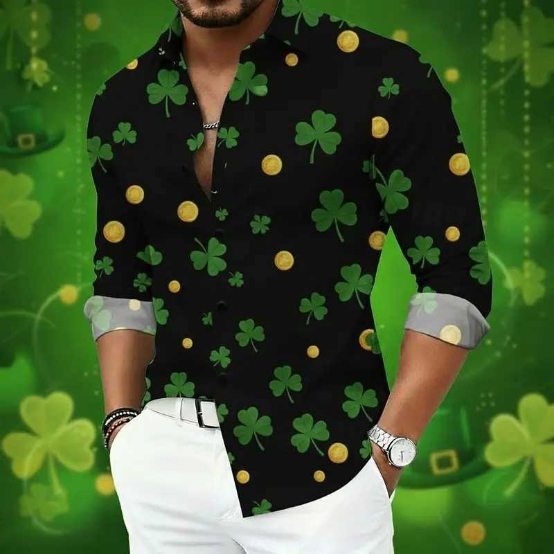 Mens Graphic Shamrock Shirt Button Down Shirt Long Sleeve Hawaiian Casual Comfortable Vacation Holiday Saint Patrick Day Summer M260305