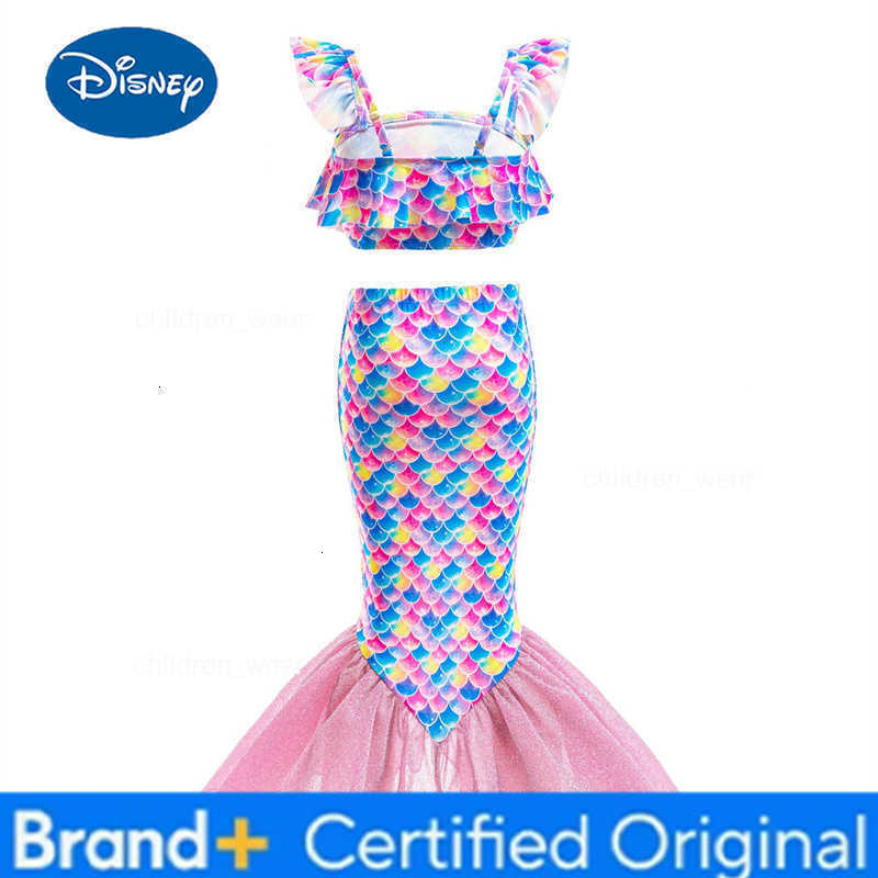 Disney Mermaid Tail Beach Bikini Children Swimming Sets Girls 3Pcs Swimsuit Bathing Suit Kids Cosplay Fancy Swimwear Costume H260305