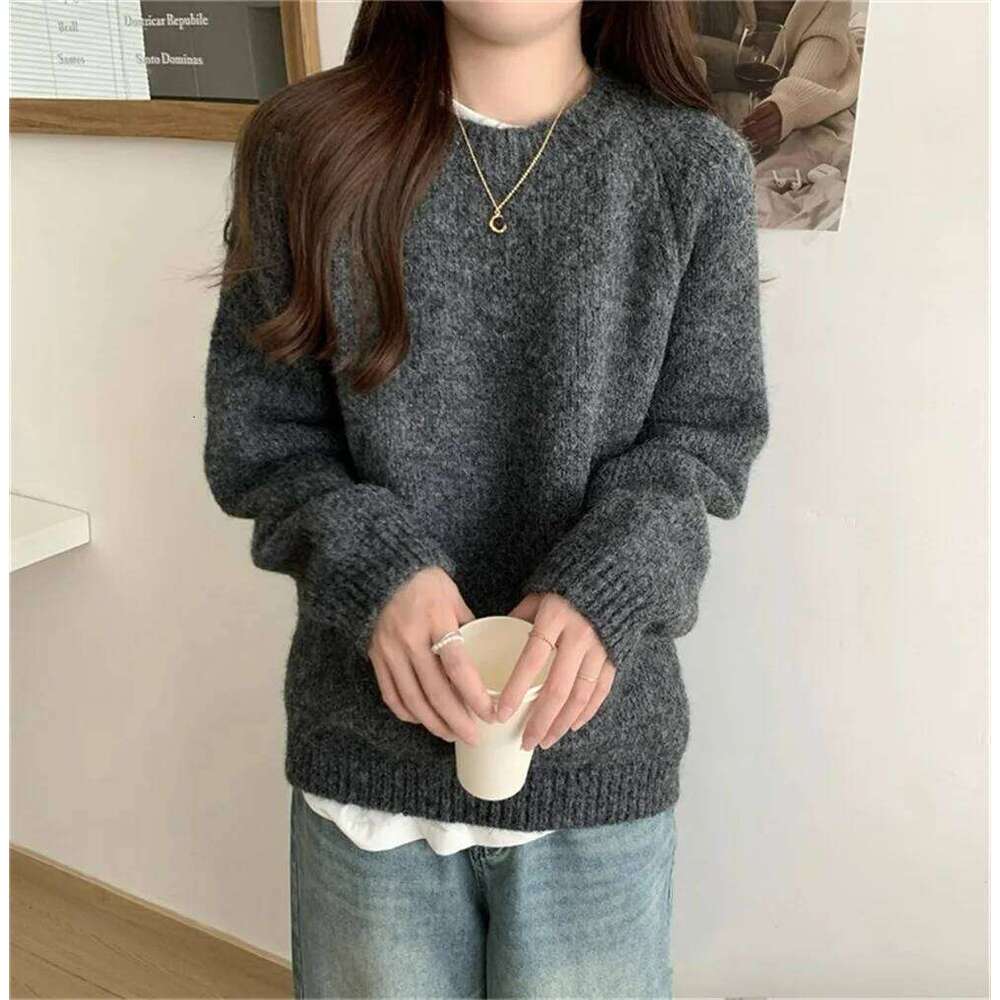 Women Sweater O Neck Jumpers Long Sleeve Knitted Solid Pullovers Lazy Wind Slight Strech Casual Basics Loose Fit Autumn 2025 XJ260305