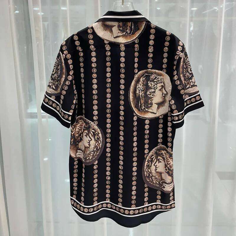 Luxury Vintage Men Short Sleeve Casual Royal Pattern Character Ditital Printing Social Party Shirts Chemise Homme De Luxe