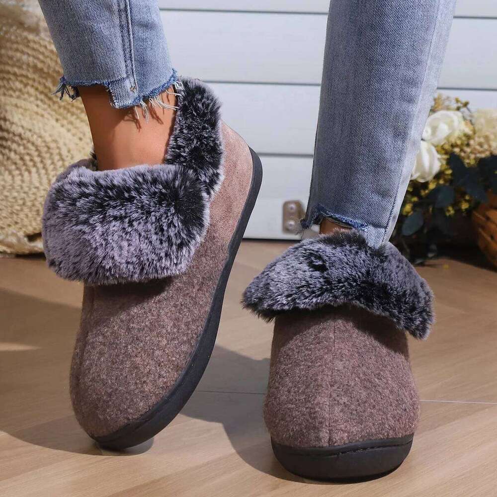 Kidmi Winter Fur Loafers Fluffy Home Shoes For Women Indoor Warm Closed Soft Non-slip High Ankle Fuzzy Slippers