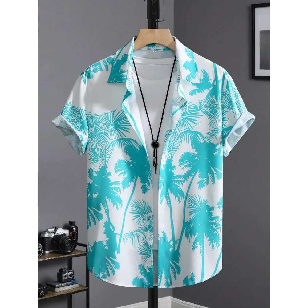 Hawaiian Shirt Man Print Casual Thin Beach Slim Fashion Shirt Black Social Vintage Funny Oversized Clothes a10 M260305
