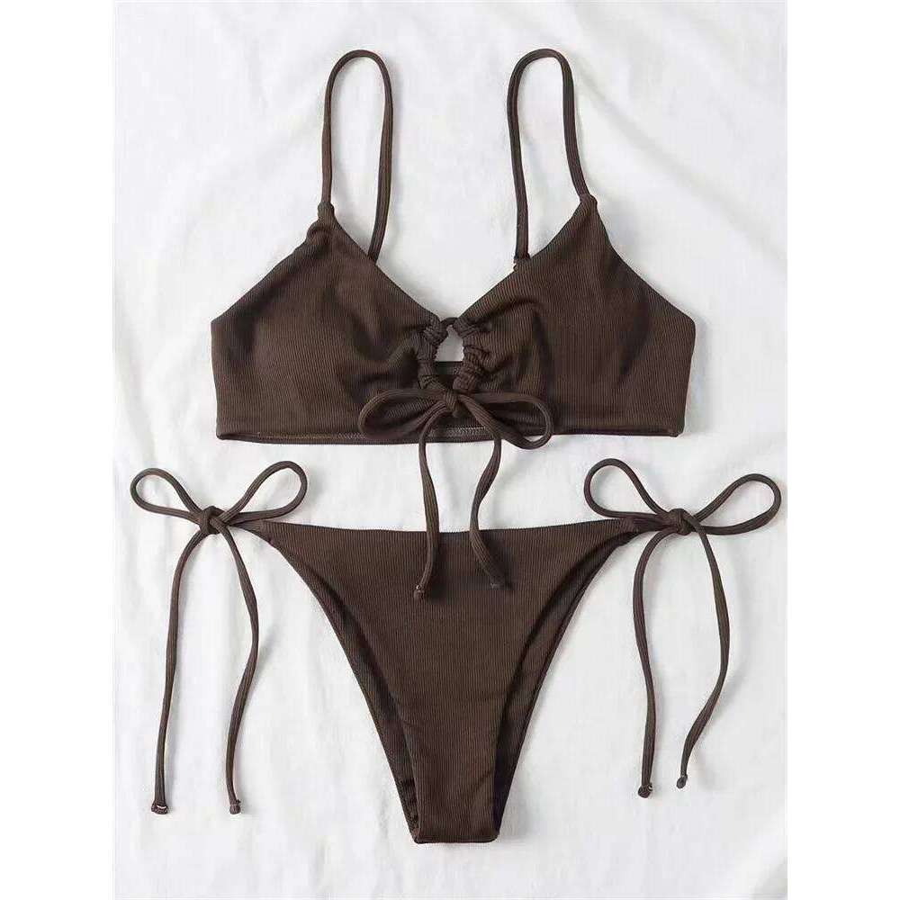 2024 Sexy Bikini Women Low waist Swimsuit Female Solid Brazilian Bikinis Set 2 Pieces Swimming Beach Bathing Suit New Beachwear Y260303