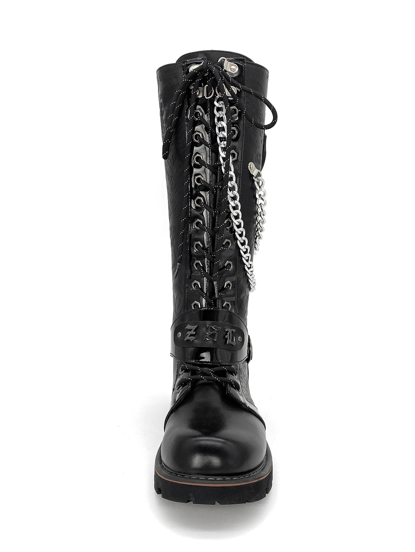 High quality Designer bottomboot Boots Trendy Womens chain longs Booties Black Leather Boot Ankle Black high knee long