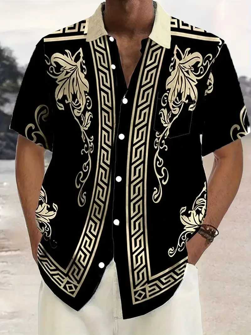 Retro mens short sleeved shirt with luxurious gold Baroque chain pattern suitable for summer banquet street wear M260305