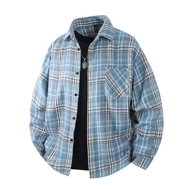 Spring and Autumn Outdoor Fashion Trendy Checkered Shirt Comfortable Trendy Versatile Breathable Mens Trendy Long Sleeve Jacket M260305
